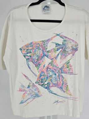 Vtg Dolphin Shirt Co Womens Sz XL Single Stitch Short Sleeve T Shirt Pastel Fish